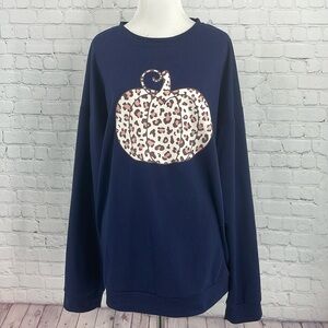 Cheetah Animal Print Fall Halloween Festive Pumpkin Graphic Long Sleeve Tee XXL